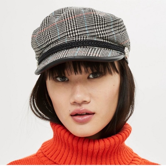 NWOT TopShop Chic Houndstooth Baker Boy Hat - Picture 1 of 6